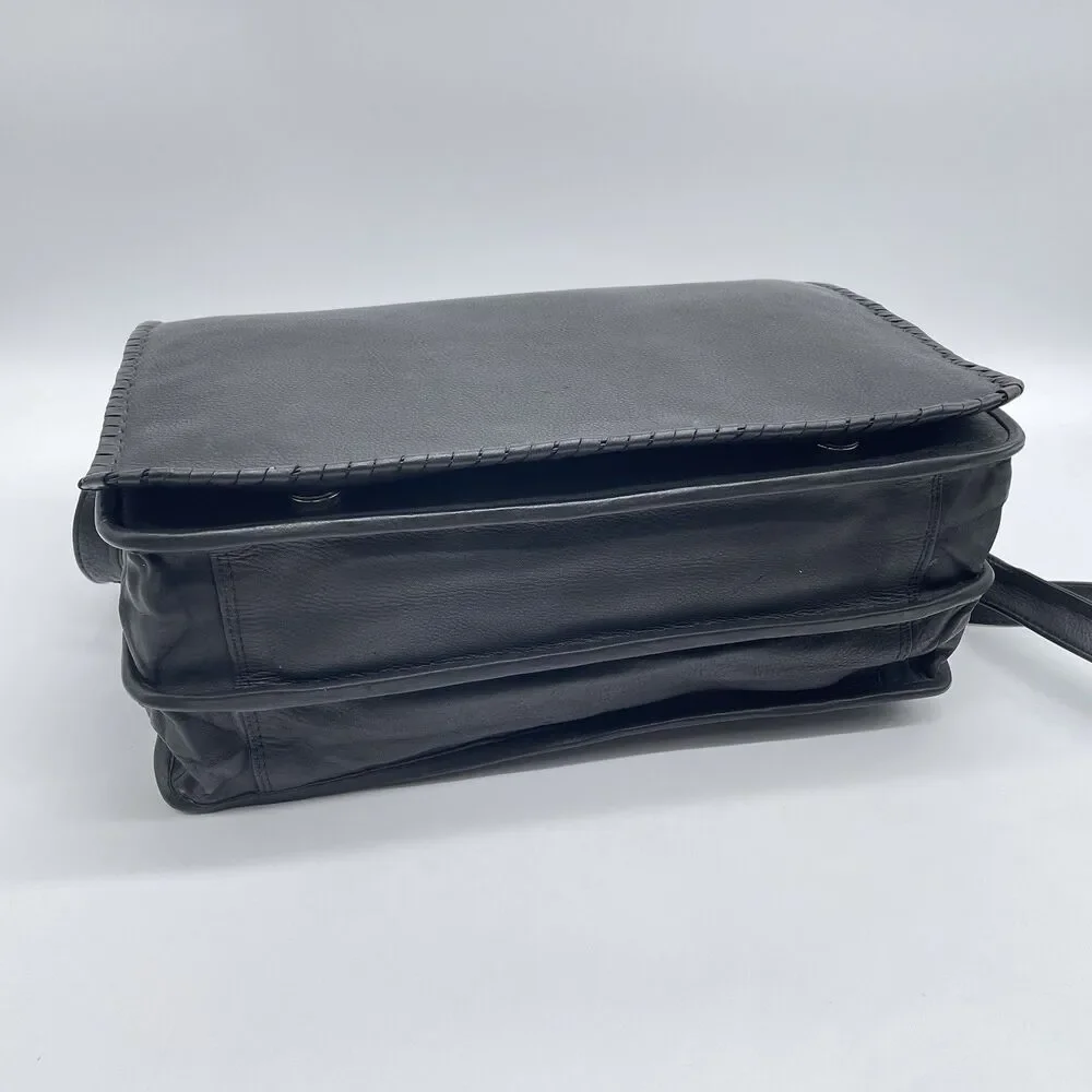 B-Bags Barganza Leather Messenger Bag Black Briefcase 8737W NWT 13x9.5x5